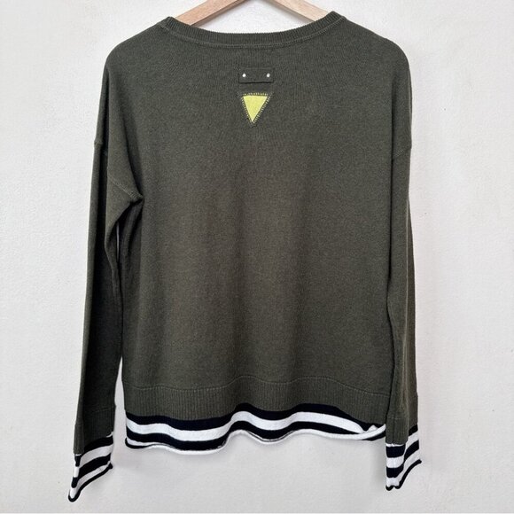 Lisa Todd Womens Small Cashmere Crew Neck Striped Dark Green Sweater - Picture 15 of 15